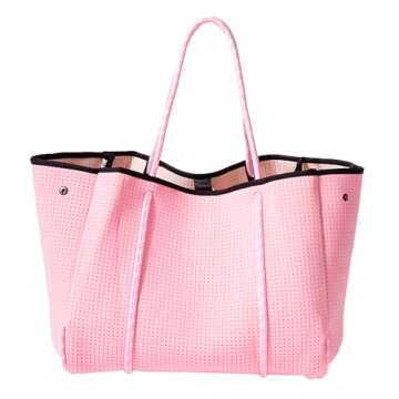 POPUPS Large Neoprene Tote Bag for Women - Everyday Designer Handbag for Travel Work and Beach with ...