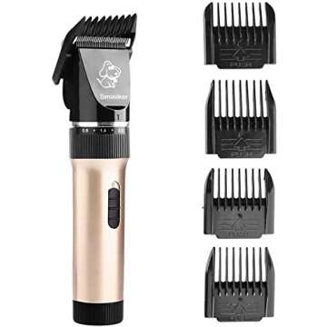 Sminiker Professional Low Noise Rechargeable Cordless Cat Dog Horse Clippers Professional Pet Clippers Grooming Kit,Animal Clippers Pet Grooming Kit(Gold)