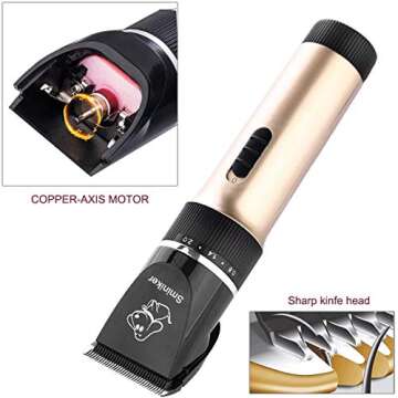 Sminiker Professional Low Noise Rechargeable Cordless Cat Dog Horse Clippers Professional Pet Clippers Grooming Kit,Animal Clippers Pet Grooming Kit(Gold)