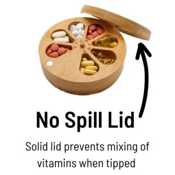 Bamboo Daily Pill Organizer with Solid Wood Lid