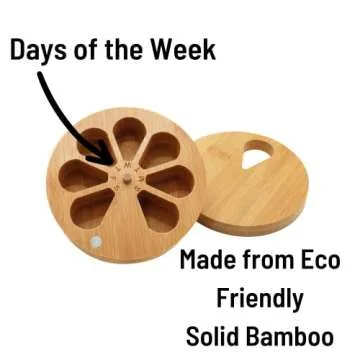 Bamboo Daily Pill Organizer with Solid Wood Lid