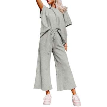 SHEWIN Women's Two 2 Piece Outfits Sweatsuit Lounge Sets for Women Short Sleeve Pullover Tops Casual...