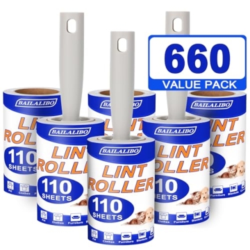 BAILALIBO Lint Roller - 660 Sheets Extra Sticky for Pet Hair Removal, 3 Handles + 6 Refills