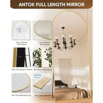 Antok Arched Full Length Mirror, 71"x32" Arched Floor Mirror, Glassless Mirror Full Length with Stand, Floor Mirror Freestanding, Wall Mounted Mirror for Bedroom Living Room, Gold