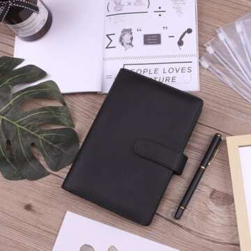 LXWHYP Money Saving Binder, Savings Challenges Book with for Cash Envelopes, 12pcs Zipper Envelopes A6 Budget Binder, Budget Planner for Managing Budgets and Saving Money (Black-7.4IN)