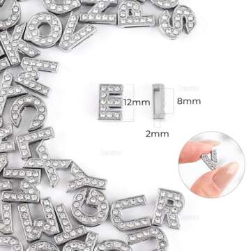 AUEAR, 52 Pack Silver A-Z 8mm Full Rhinestone Slide Crystal Alphabet Alloy Letter Charm for Bracelets Necklace Wristbands DIY Jewelry Making
