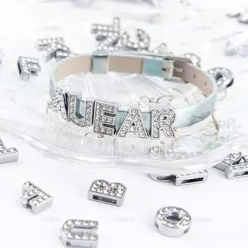 AUEAR, 52 Pack Silver A-Z 8mm Full Rhinestone Slide Crystal Alphabet Alloy Letter Charm for Bracelets Necklace Wristbands DIY Jewelry Making