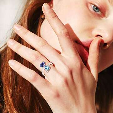 AOBOCO Adjustable Sterling Silver Cat Ring with Crystals