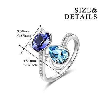 AOBOCO Adjustable Sterling Silver Cat Ring with Crystals