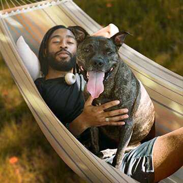 Patio Watcher 14 FT Quick Dry Hammock with Double Size Solid Wood Spreader Bar Outdoor Patio Yard Poolside Beach Hammock with Chains, Waterproof and UV Resistance, 2 Person 450 Pound Capacity