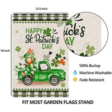 EKOREST Happy St Patrick's Day Garden Flag - Double Sided 12x18 Inch Vertical Shamrock Truck