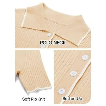 MEROKEETY Women's V Neck Ribbed Knit Maxi Dress Button Short Sleeve Slim Fit Bodycon Sweater Dress, Apricot, Small