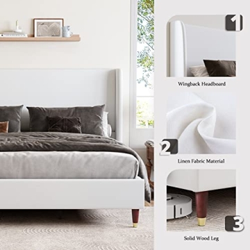 Sturdy Upholstered King Bed Frame with Wingback Design