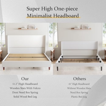 Sturdy Upholstered King Bed Frame with Wingback Design