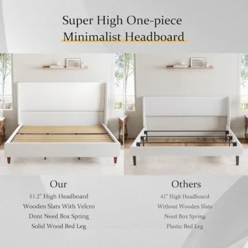 Sturdy Upholstered King Bed Frame with Wingback Design