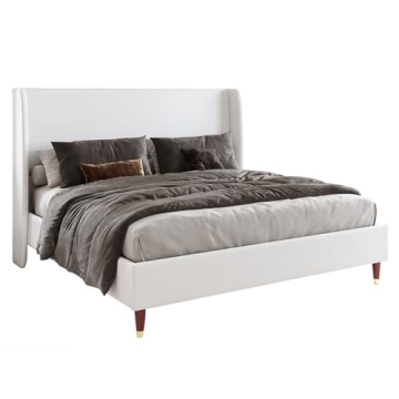 Sturdy Upholstered King Bed Frame with Wingback Design
