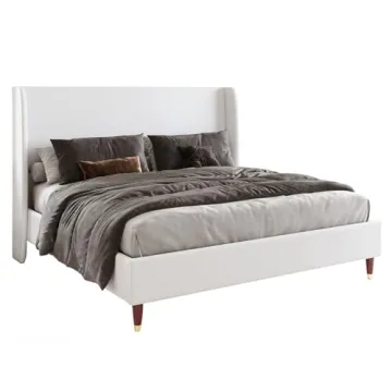 Sturdy Upholstered King Bed Frame with Wingback Design