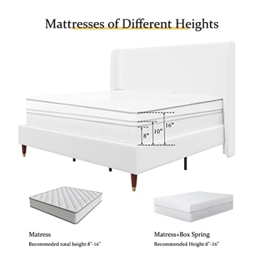 Sturdy Upholstered King Bed Frame with Wingback Design