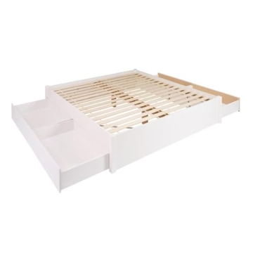 Prepac Select King 4-Post Raised Platform 4-Drawer Storage Bed - Stylish and Spacious White Design