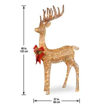 National Tree Company Pre-lit Artificial Christmas Décor - Includes Pre-strung White LED Lights and Ground Stakes - Sisal Splendor Champagne Standing Deer - 4 ft