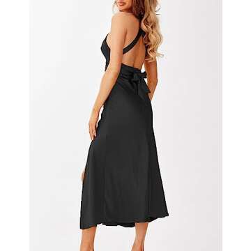 Women's 2023 Summer Satin Dress Elegant Sleeveless Halter Tie Neck Backless Cocktail Party Maxi Dres...