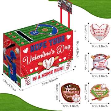 Pasimy Valentine Card Box with 32 Baseball Valentines Cards Valentine's Day Mailbox Set for Boys Gir...