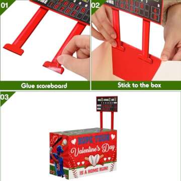 Pasimy Valentine Card Box with 32 Baseball Valentines Cards Valentine's Day Mailbox Set for Boys Girls Kids School Classroom Exchange Party Favors, 1 Mailbox, 32 Valentine Cards, 2 Baseball Goal Cards