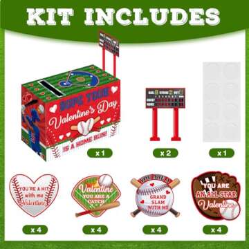 Pasimy Valentine Card Box with 32 Baseball Valentines Cards Valentine's Day Mailbox Set for Boys Girls Kids School Classroom Exchange Party Favors, 1 Mailbox, 32 Valentine Cards, 2 Baseball Goal Cards