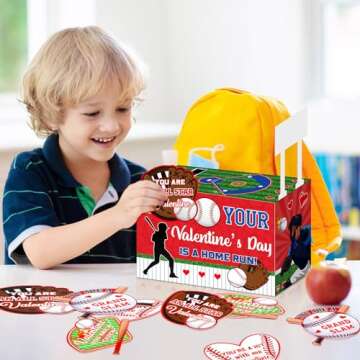 Pasimy Valentine Card Box with 32 Baseball Valentines Cards Valentine's Day Mailbox Set for Boys Girls Kids School Classroom Exchange Party Favors, 1 Mailbox, 32 Valentine Cards, 2 Baseball Goal Cards