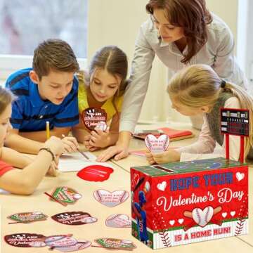Pasimy Valentine Card Box with 32 Baseball Valentines Cards Valentine's Day Mailbox Set for Boys Girls Kids School Classroom Exchange Party Favors, 1 Mailbox, 32 Valentine Cards, 2 Baseball Goal Cards