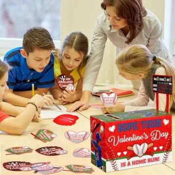 Pasimy Valentine Card Box with 32 Baseball Valentines Cards Valentine's Day Mailbox Set for Boys Girls Kids School Classroom Exchange Party Favors, 1 Mailbox, 32 Valentine Cards, 2 Baseball Goal Cards