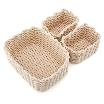 EZOWare Set of 3 Decorative Soft Woven Cotton Rope Nursery Room Baskets Bins Storage Organizer, Perf...