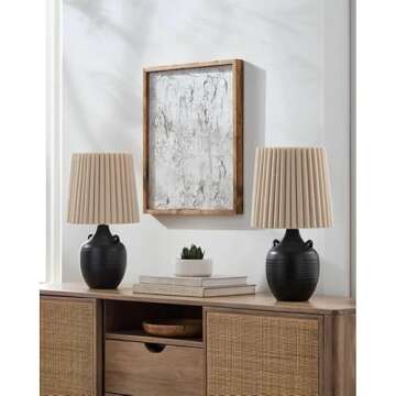 Mark&Day Table Lamps, Jeronimo Modern Black Bedside Table Lamp Set of 2 for Nightstand Bedroom, Living Room or Office (19" H x 8" W x 8" D)