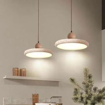 LINGCMP Creative Modern Dome Yellow Travertine Pendant Light Nordic Natural Stone Hanging Lamp Kitchen Island Over Sink Single Marble Modern Vintage Small Chandelier for Bedside Bedroom Living Room