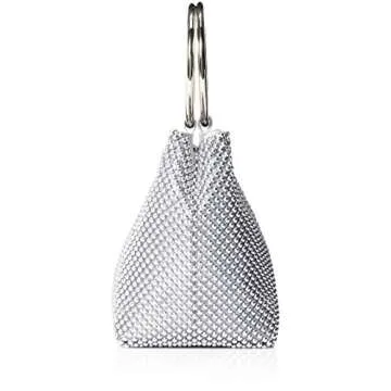 Jessica McClintock womens Jessica Mcclintock Womens Gwen Ball Mesh Ring Wristlet Pouch Clutch, Silver, One Size