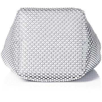 Jessica McClintock womens Jessica Mcclintock Womens Gwen Ball Mesh Ring Wristlet Pouch Clutch, Silver, One Size