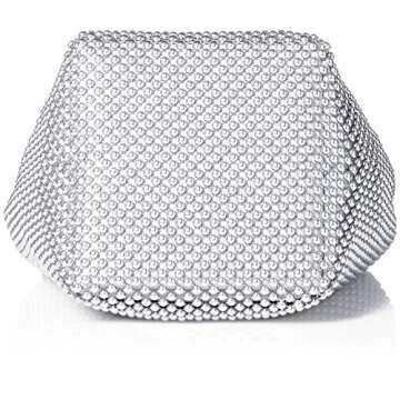 Jessica McClintock womens Jessica Mcclintock Womens Gwen Ball Mesh Ring Wristlet Pouch Clutch, Silver, One Size