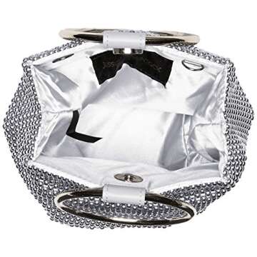 Jessica McClintock womens Jessica Mcclintock Womens Gwen Ball Mesh Ring Wristlet Pouch Clutch, Silver, One Size