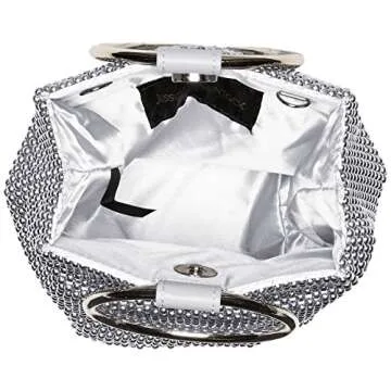 Jessica McClintock womens Jessica Mcclintock Womens Gwen Ball Mesh Ring Wristlet Pouch Clutch, Silver, One Size