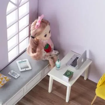 12Pcs Dollhouse Miniature Laptop Computer Tablet Phone Lamp Book Glasses Coffee Headset Simulation Accessories 1/12 1/6 Toy Pad Play Set Fits Barbie Doll Girl Mini Drink Party Office