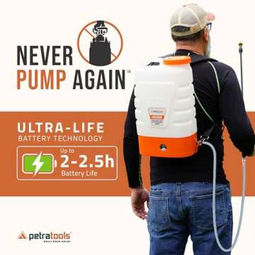 PetraTools 3 Gallon Backpack Sprayer - HD3000 Battery Powered Sprayer - Heavy Duty Electric Sprayers...