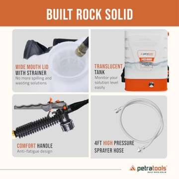 PetraTools 3 Gallon Backpack Sprayer - HD3000 Battery Powered Sprayer - Heavy Duty Electric Sprayers in Lawn and Garden, Yard Sprayer, Rechargeable Battery Sprayer, Power Sprayer for Weed Killer