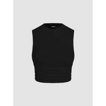CIDER Womens Summer Tops Crop Tops for Women Womens Tank Tops Mimi Cuttrell Solid Sleeveless Ruched Crop Top: Black, M