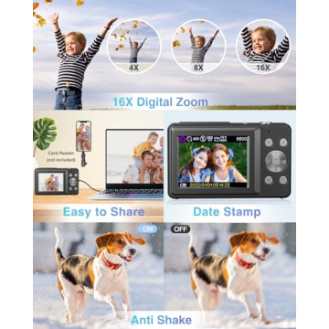 Digital Camera for Kids - FHD 1080P, 16X Zoom, Compact