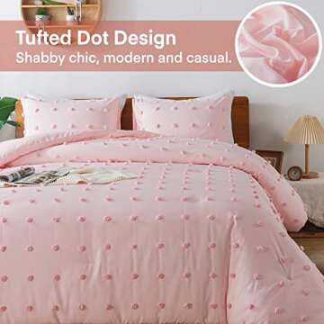 Paxrac Tufted Pink Full Comforter Set (80x90 inches), 3 Pieces- Soft Cotton Blush Lightweight Comfor...