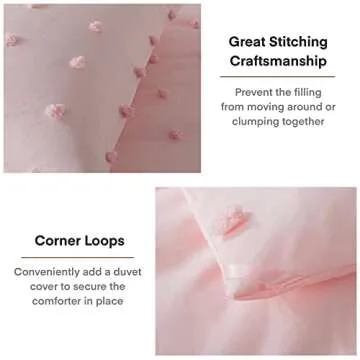 Paxrac Tufted Pink Full Comforter Set (80x90 inches), 3 Pieces- Soft Cotton Blush Lightweight Comforter with 2 Pillowcases, Chenille Dots All Season Down Alternative Comforter Set for Bedding