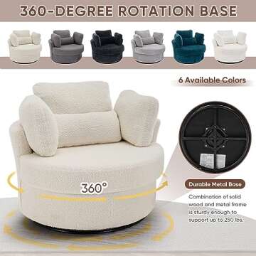 JEEOHEY Swivel Chair with Storage Ottoman, 42-inch Oversized Modern Teddy Fabric Club 360 Degree Swivel Barrel Accent Sofa Arm Chair for Nursery, Living Room, Hotel, Bedroom, Office, Ivory