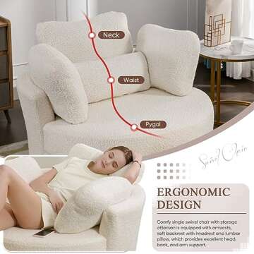 JEEOHEY Swivel Chair with Storage Ottoman, 42-inch Oversized Modern Teddy Fabric Club 360 Degree Swivel Barrel Accent Sofa Arm Chair for Nursery, Living Room, Hotel, Bedroom, Office, Ivory