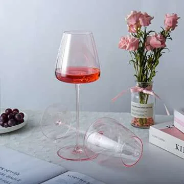 pttitvttiptter Wine Glasses Set of 2,Pink Wine Glass,Lead-Free Premium Crystal Glasses for Wine,White Wine,Champagne,Cocktail,Home,Party,Bar,Valentine's Day(20oz, Pink)