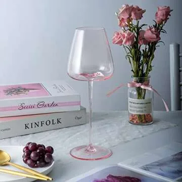 pttitvttiptter Wine Glasses Set of 2,Pink Wine Glass,Lead-Free Premium Crystal Glasses for Wine,White Wine,Champagne,Cocktail,Home,Party,Bar,Valentine's Day(20oz, Pink)